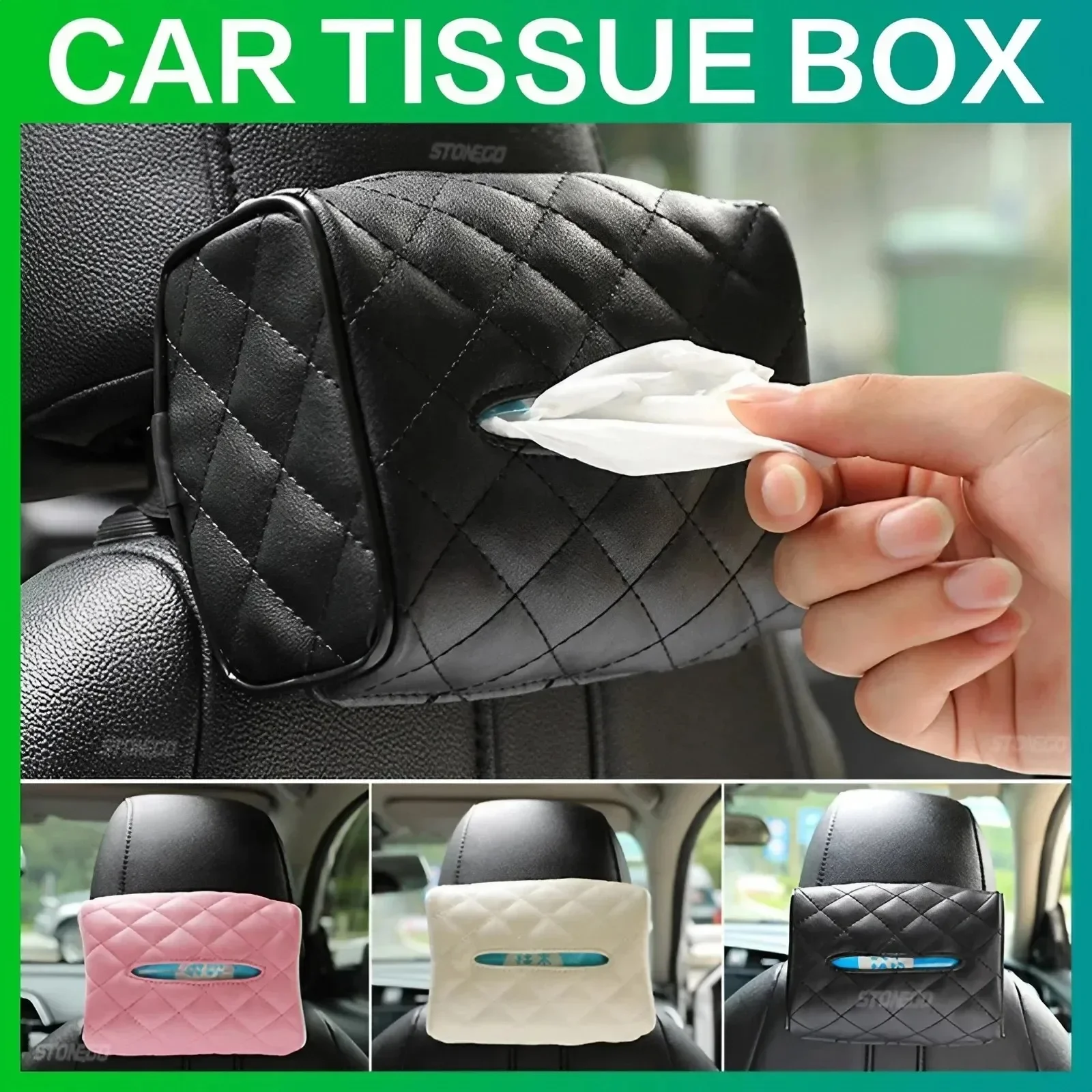 PU Leather Tissue Box for Car - Multifunctional Napkin Holder, Universal Armrest and Seat Back Organizer