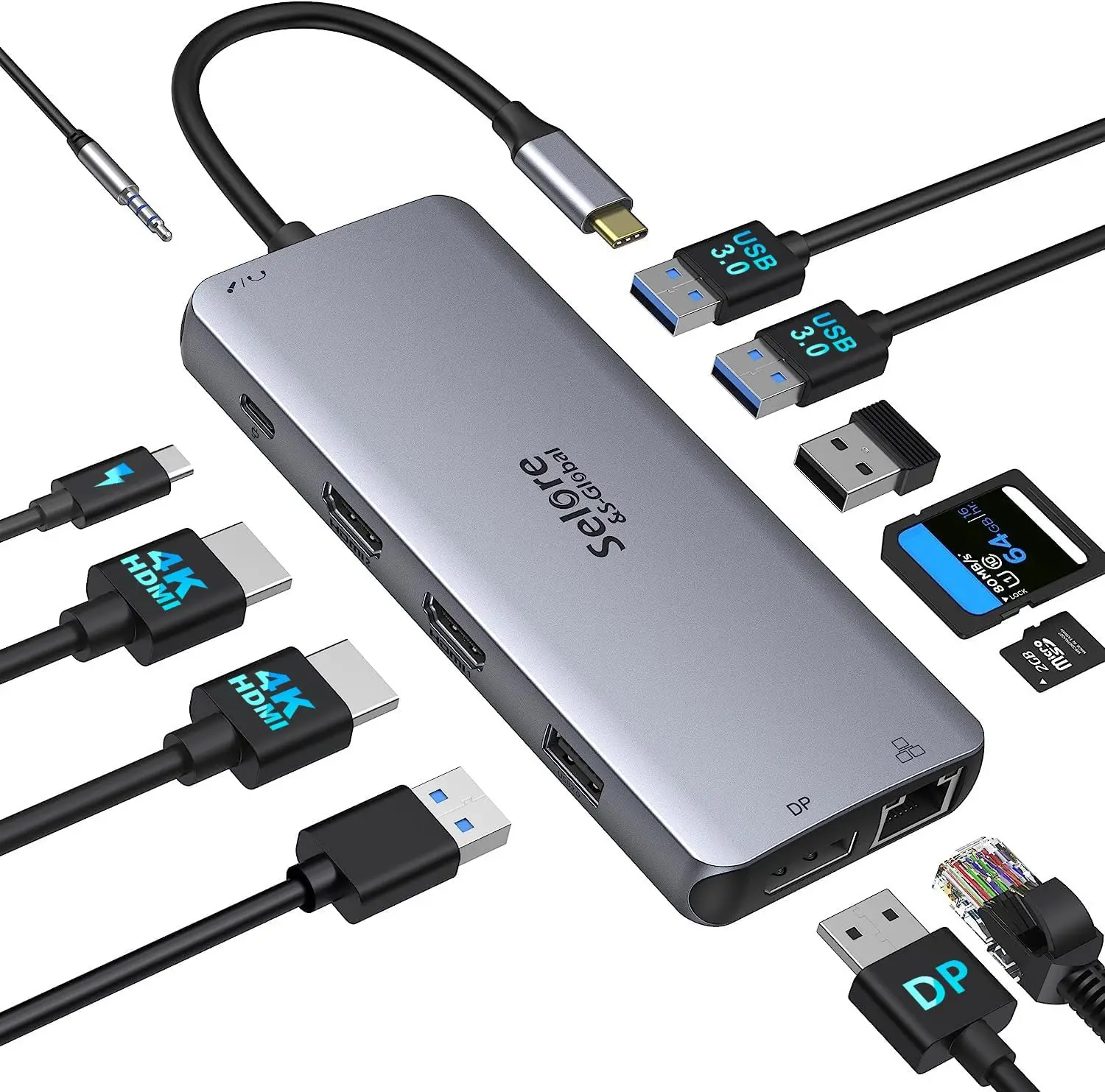 Estación de acoplamiento USB-C 12 en 1 con HDMI dual, DisplayPort, 100 W PD, Ethernet para configuración de múltiples monitores de computadora portátil