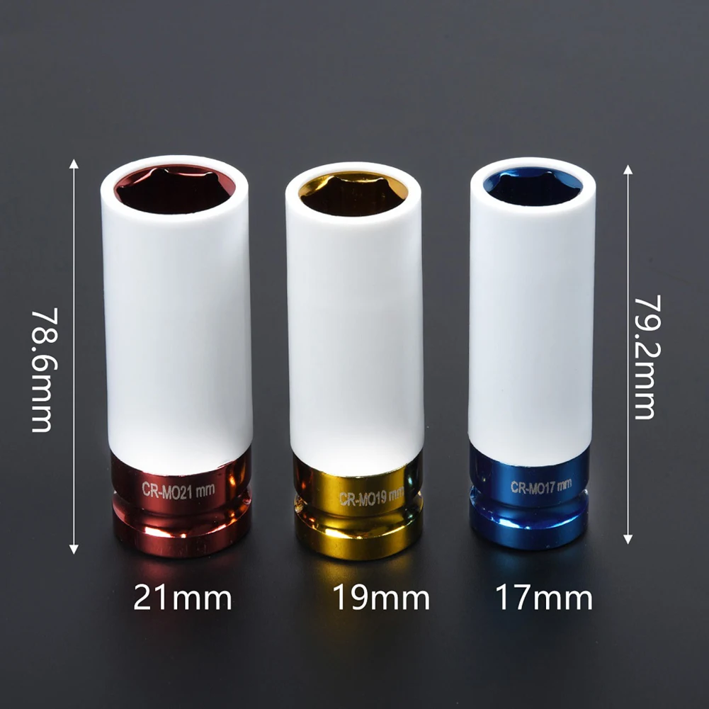 1pc 17/19/21mm Hex Sockets Pneumatic Wrench Colorful Sleeve Tire Protection Sleeve Deep Nut Socket For Protects Car Wheels