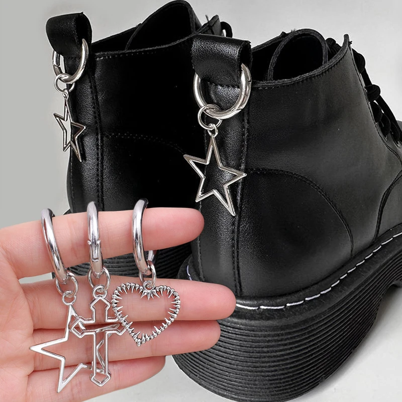 Punk Metal Hollow Five-pointed Star Pendant Martin Boots Shoes Buckles Decoration Snap Hook Shoes Accessories Y2K Party Jewelry