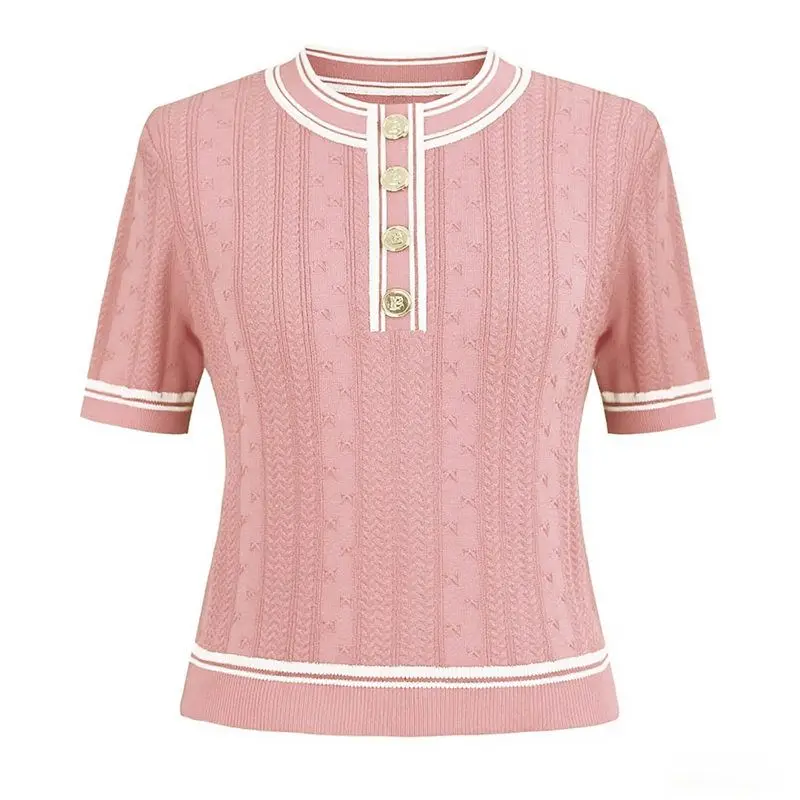 

High Quality Women's Fashion Classic T-Shirt Top Versatile Knitted Summer 2025 Korean Style Slim Fit Short Sleeve round Neck