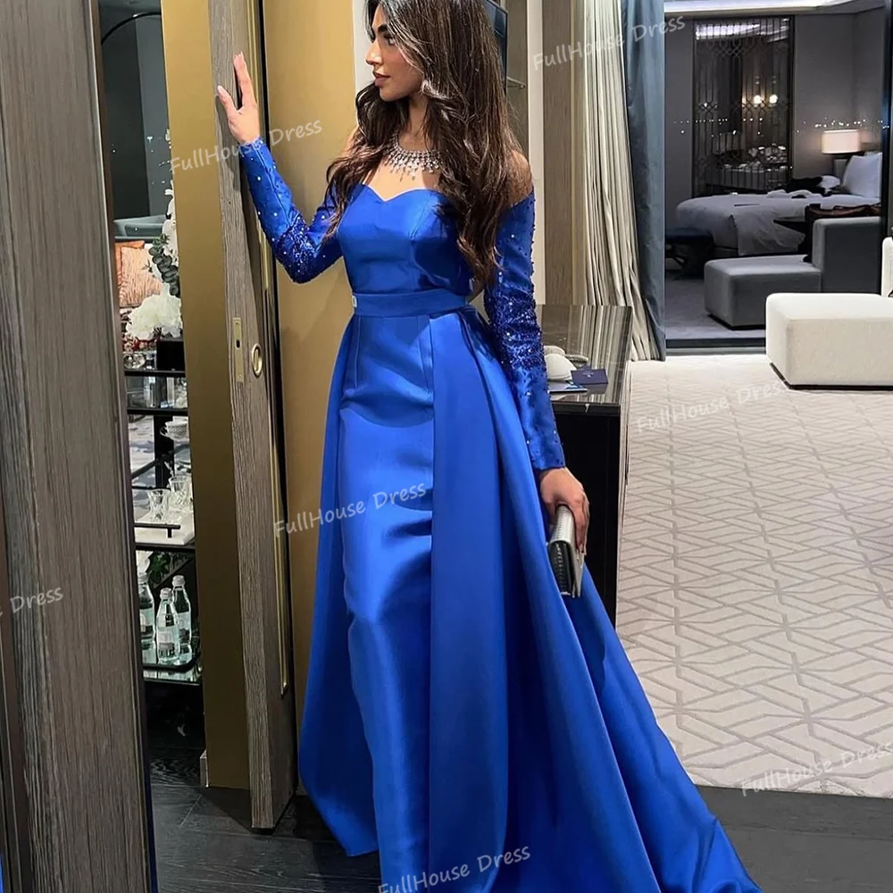 أدلى مخصص مذهل قبالة الكتف مطوي مثير غمد ثوب مسائي عارية الذراعين ماكسي الديكور 3/4 كم فستان الحفلة الراقصة مع القطار