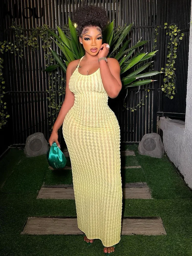 Kliou solide froncé Spaghetti sangle pansement Maxi robe femmes décontracté sans manches dos nu moulante dames fête Streetwear robes