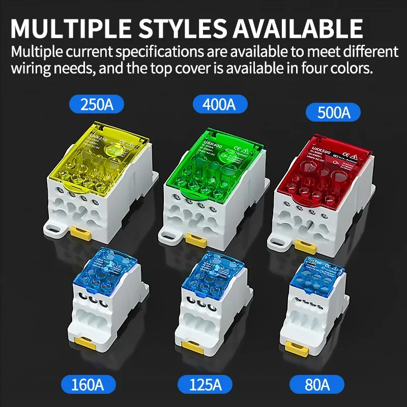 UKK-80A Distribution Box Din Rail Terminal Block 1 In Many Out Power Junction Box 80A Universal Electric Wire Connector Heavy