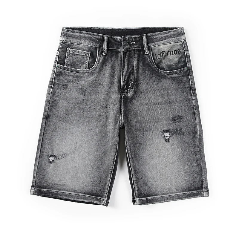 夏に涼しいデニムショートパンツ、穴あき5分丈パンツ、2025年新作カジュアルブラックヴィンテージショートパンツ、ストリートウェアメンズジーンズ