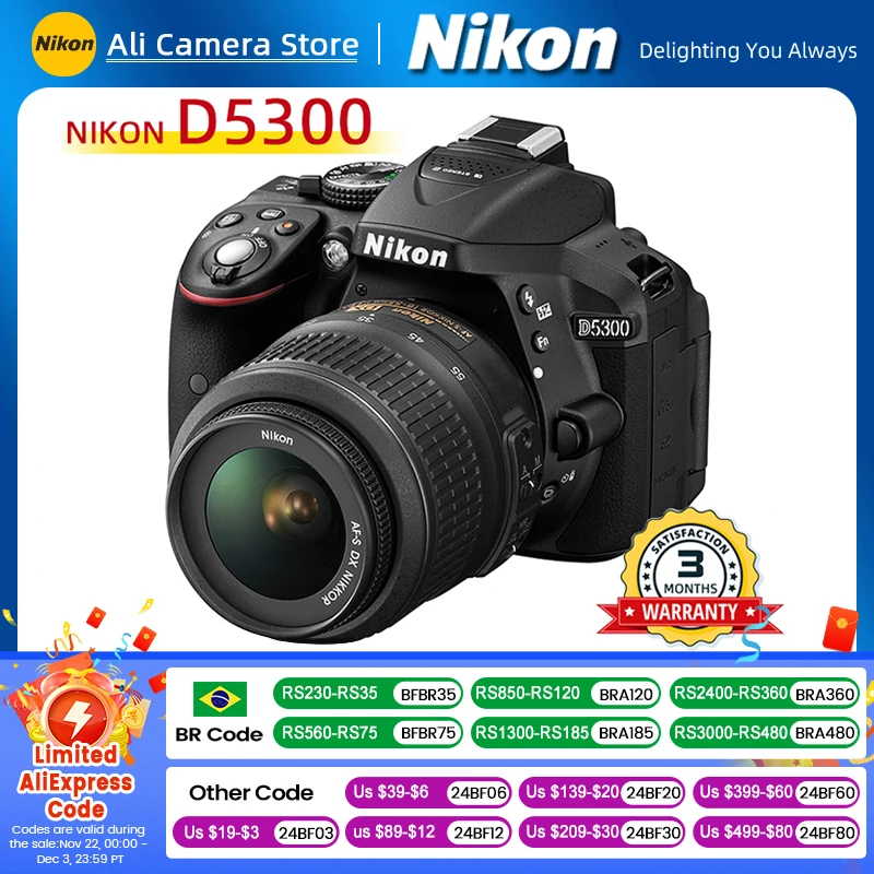 Nikon DSLR D5300 camera (New) Optional 18-55mm lens, 24MP CMOS digital SLR camera (black)