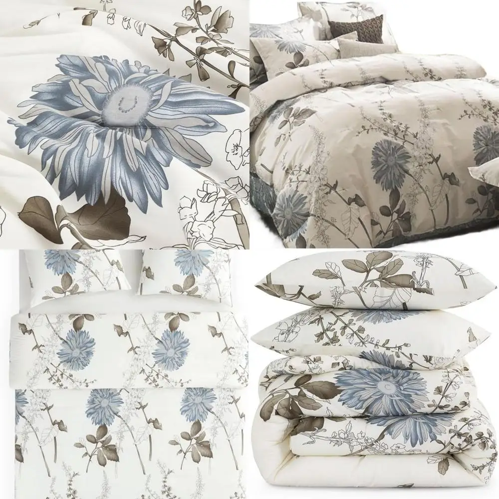 Bettdecken-Set aus Baumwolle mit Vintage-Blumenmuster, Shabby-Chic Cottagecore-Sonnenblume, 3-teiliges Bettwäsche, Grau-Beige, California King