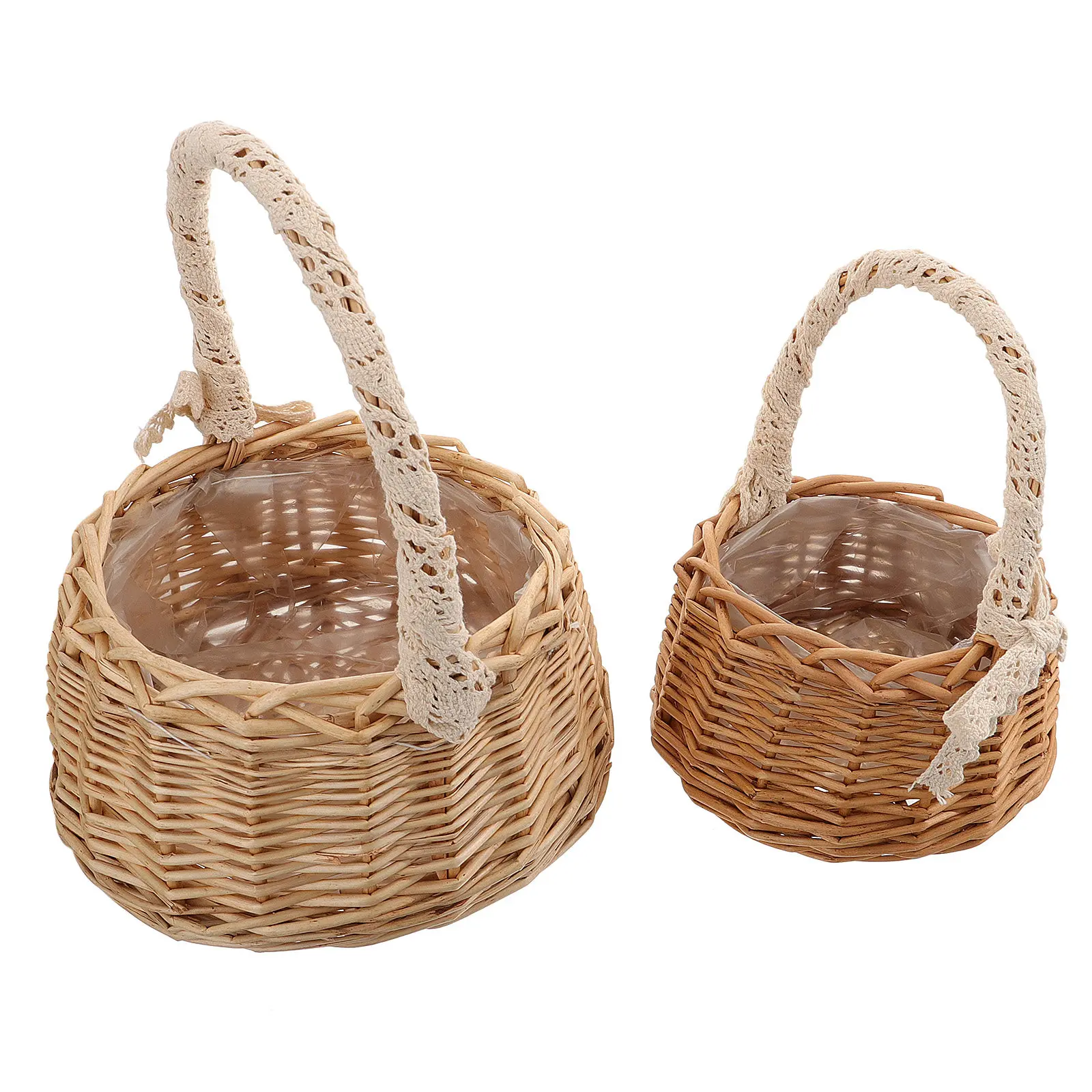2Pcs Princess Basket Willow Woven Flower Basket Large Storage Romantic Home Decoration Wedding Photo Prop Picnic Fruit Holder