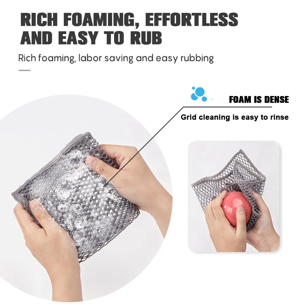 Mesh Cleaning Dishcloth Multipurpose Kitchen Grid Dishwashing Towel Reusable Cleaning Wipes Non-stick Oil Cleaning Rag