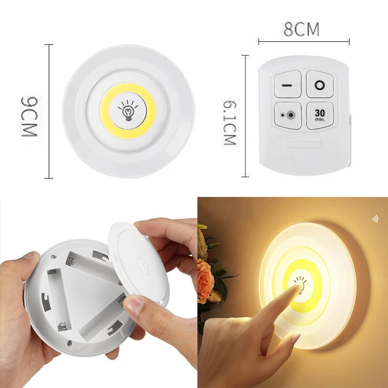 Remote Control Small Night Light Creative Cabinet Decoration Spot Light LED Pat Light Wireless Bedside Corridor Induction Light