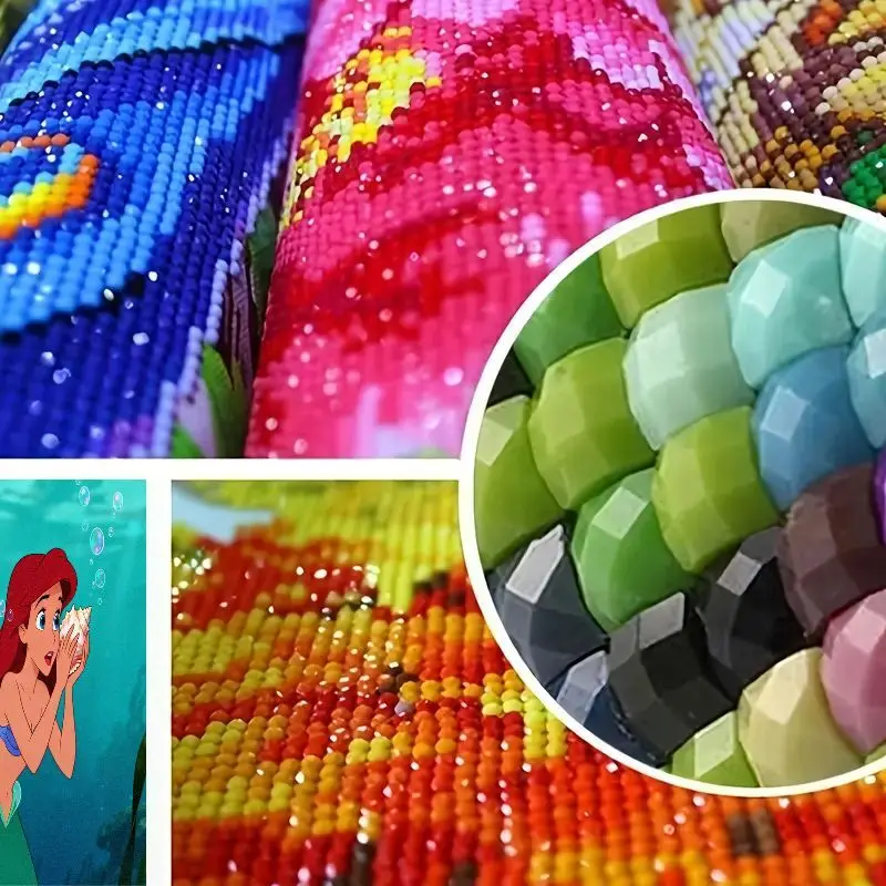 1 peça ariel a pequena sereia 5d diy kit de pintura diamante broca completa, princesa dos desenhos animados cena subaquática com concha, cristal rh
