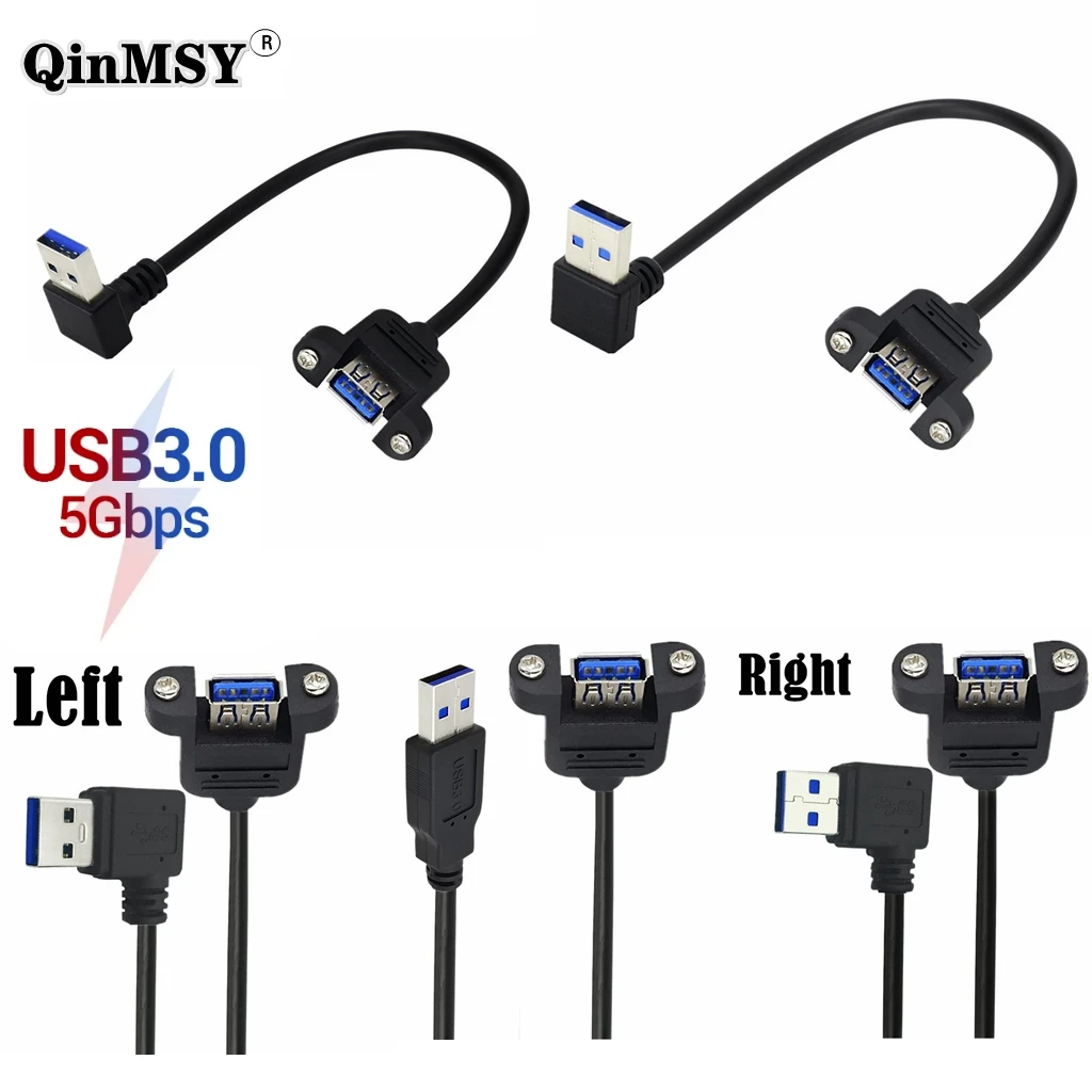 

90 Degree Elbow USB3.0 High Speed Extension Cable with Screws 30cm Male to Female M-F Cord for Data Transfer