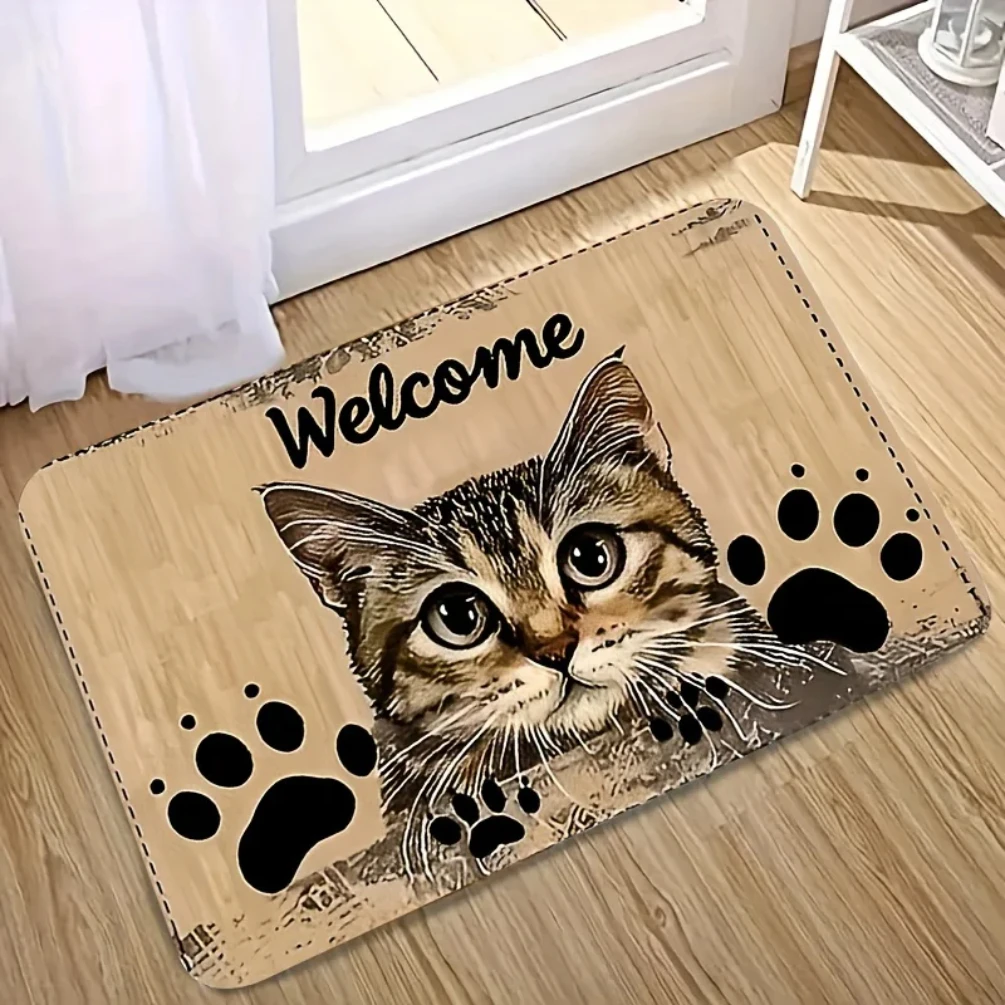 

1pc super cute cat welcome door mat, machine washable floor mat, the best choice for living rooms, bedrooms, and game rooms