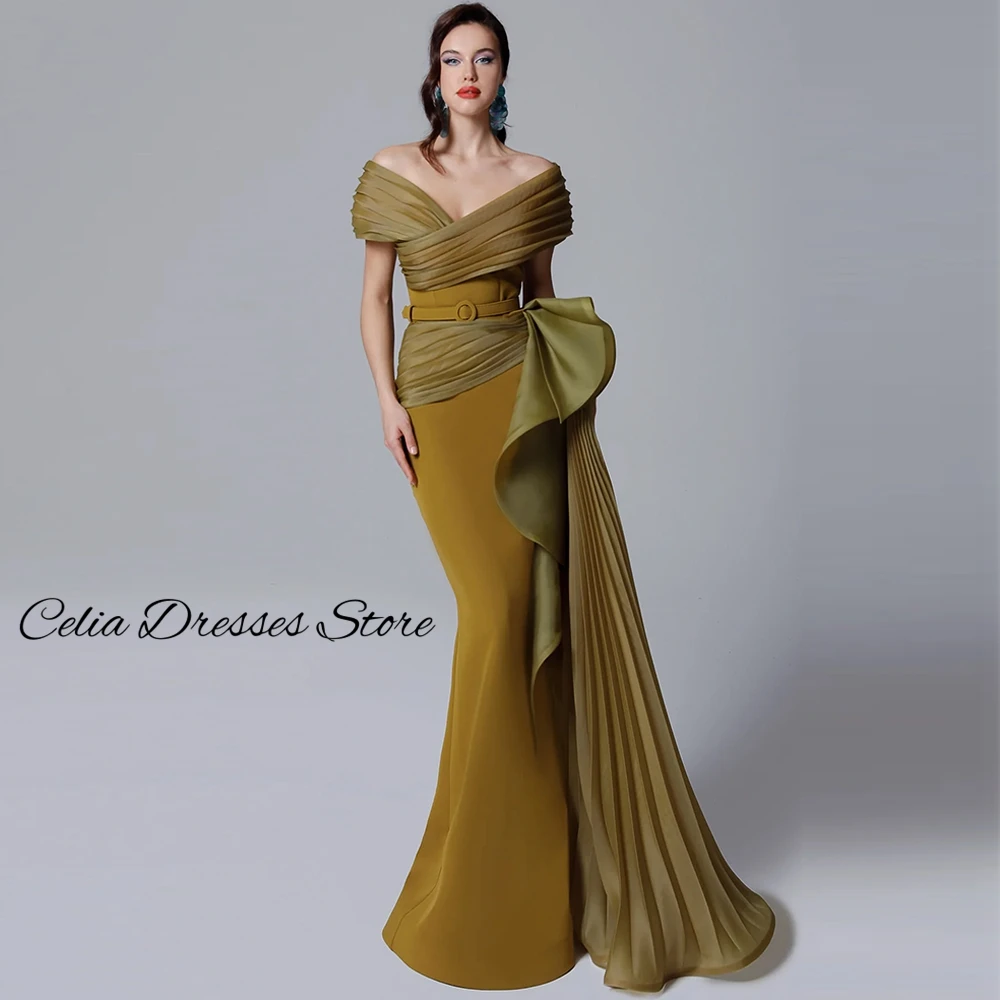Mermaid Jersey and Organza Evening Dress Customized Off the Shoulder Homecoming Dresses Luxury Belt Formal Occasion Gowns