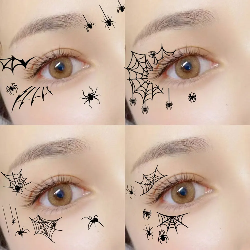 10 Sheets Halloween Eyebrow Stickers Spider Web Tattoo Stickers Body Makeup Waterproof Temporary Tattoo Halloween Fake Tattoo