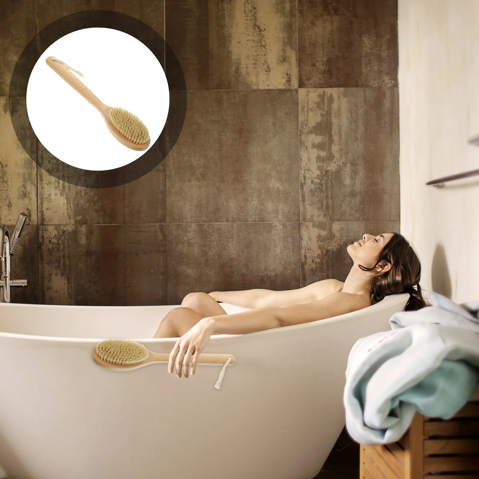 

Pig Bristle Bathing Brush Long Handle Body Scrubber Back Exfoliating Shower Brush For Sensitive Skin Men Women Massage