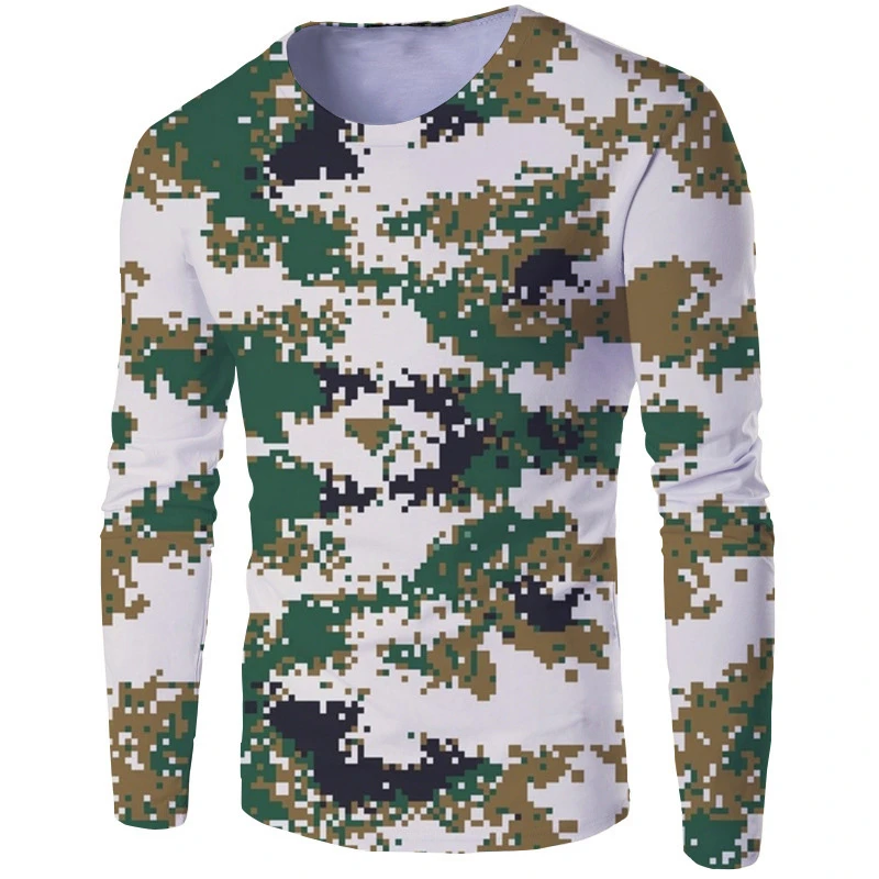 Fashionable Men's Camouflage Printed Men's T-shirt Casual Trend Military Fan Tops Autumn New Long Sleeved Round Neck T Shirt Man view 3