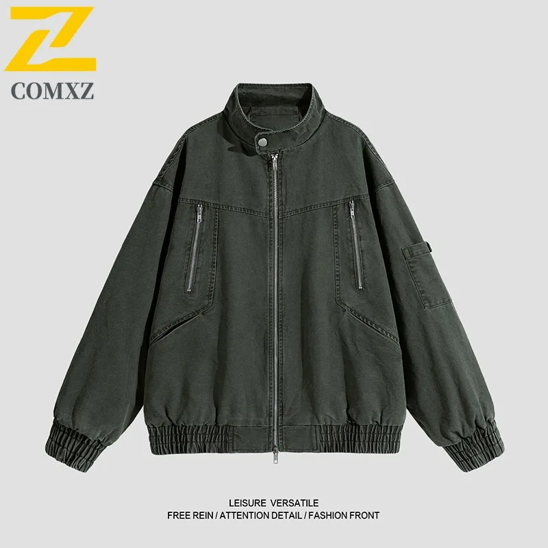 

COMXZ однотонные куртки корейская мода с несколькими карманами американские свободные элитные куртки для рыбалки и пешего туризма ветровка осеннее мужское пальто