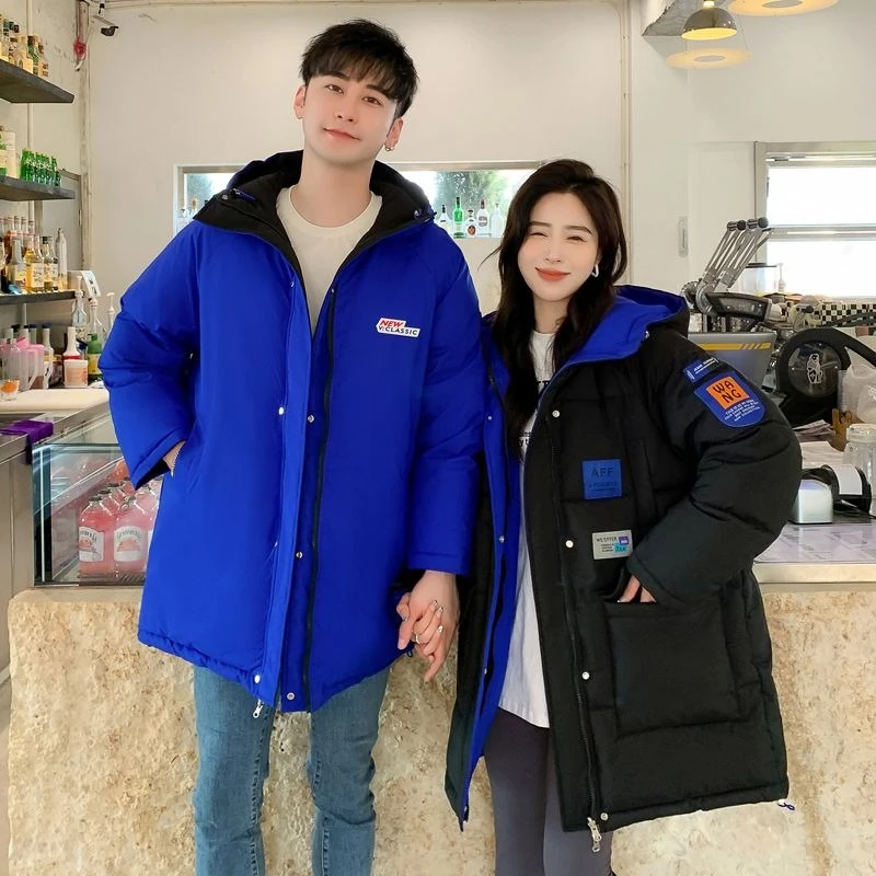 2025 New Arrival Unisex Double Sided Cotton Padded Coat Korean Style Mid Length Puffer Jacket Thickened Outerwear for Couples