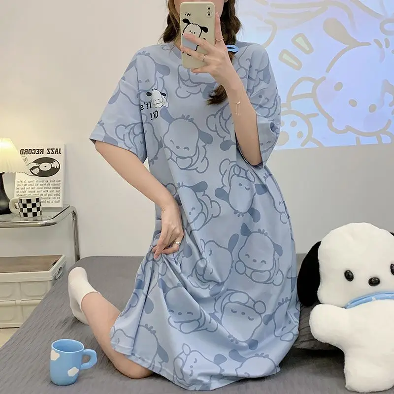 

Sanrio Pochacco Y2K Night Skirt Kawaii Cartoon Summer Pajamas Dress Student Casual Sleeping Skirt Women Pyjamas Home Clothes New