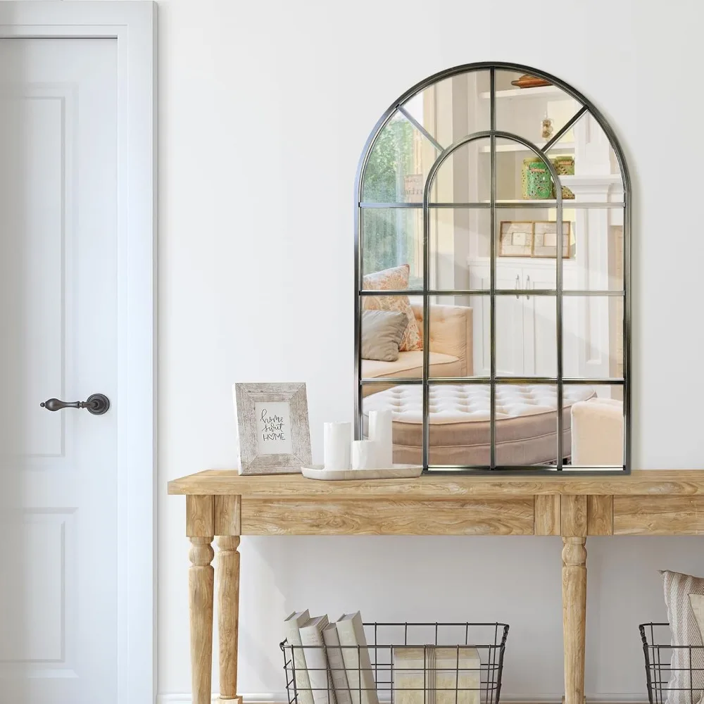 Miroir mural arqué en bronze 30x40 - Miroir d'art suspendu incliné décoratif de style ferme