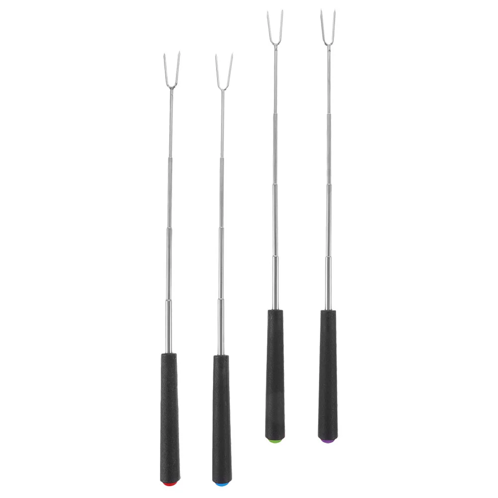 4 Pcs Telescopic Barbecue Fork Portable Roasting Stick Marshmallow Sticks Fire Pit Carving Meat Reusable Grill Skewer