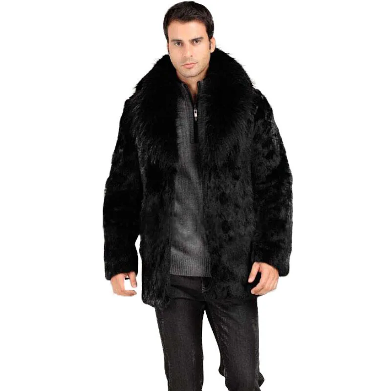 Turn Down Collar Men Faux Fur Single Breasted Coat Long Sleeve Jackets Cardigan Fur Outerwear Solid 2025 Autumn High Street