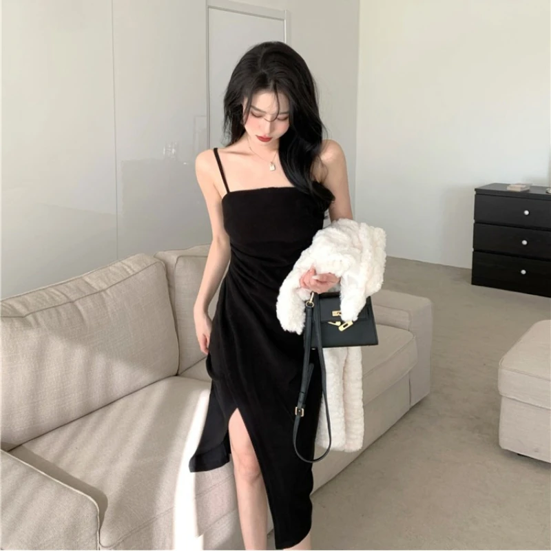 Elegantes Bodycon Maxikleid für Damen, Sommer-Schlitzkleid, Ärmellos, Rückenfrei, Sexy Party-Outfit, Schwarzes Geburtstagskleid
