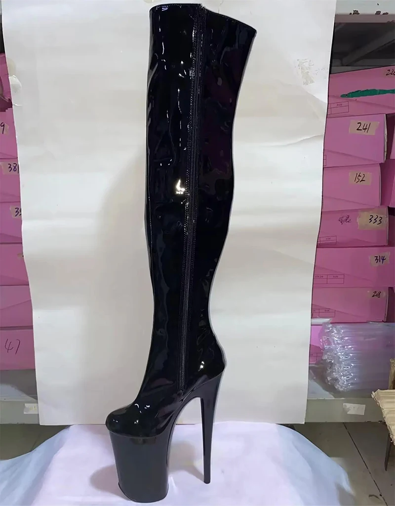 Botas de tacón alto de 23 cm, 9 pulgadas de alto para mujeres de gladiador hasta la rodilla y el muslo, botas para caminar modelo de baile en barra sexy