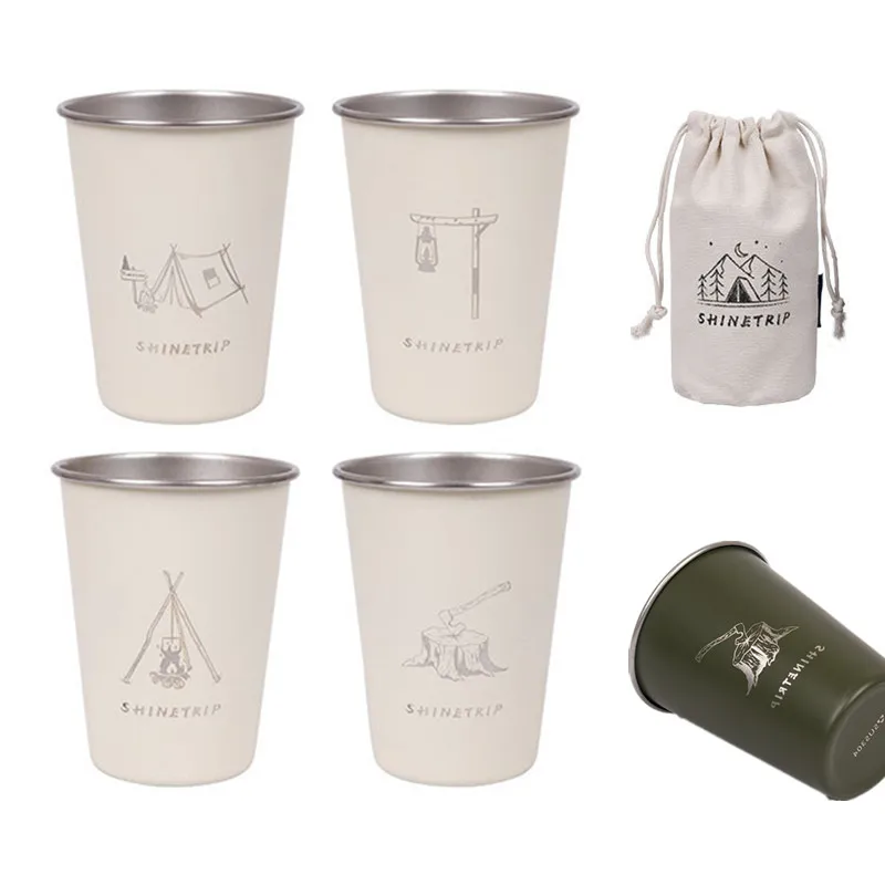 350mL Camping Cup Set Outdoor Stainless Steel Cups Portable Whisky Beer Coffee Water Drink Cup Picnic BBQ Camping Tableware