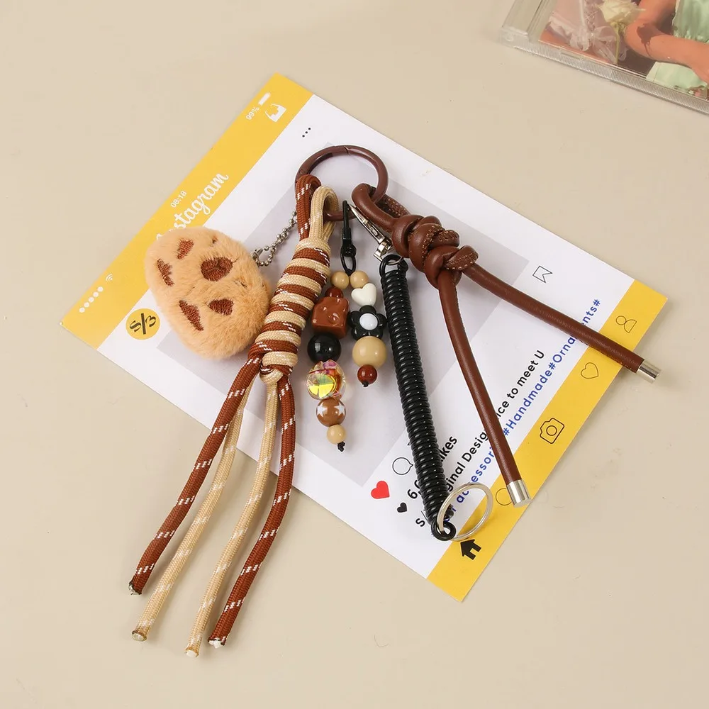 Bag Charm Keychain Brown Beaded Braided Rope Tassel Layered Pendant Purse Handbag Tote Backpack Accessory For Everyday Styling