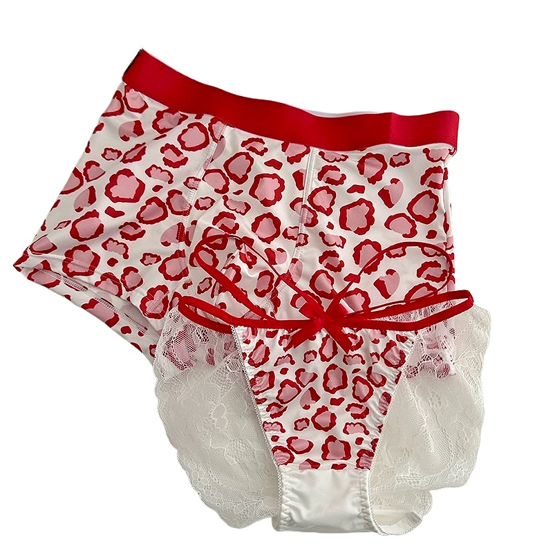 

Комплект нижнего белья для пары с леопардовым принтом: сексуальные мужские боксеры и женские трусики, 2 шт., кружевные, с низкой талией