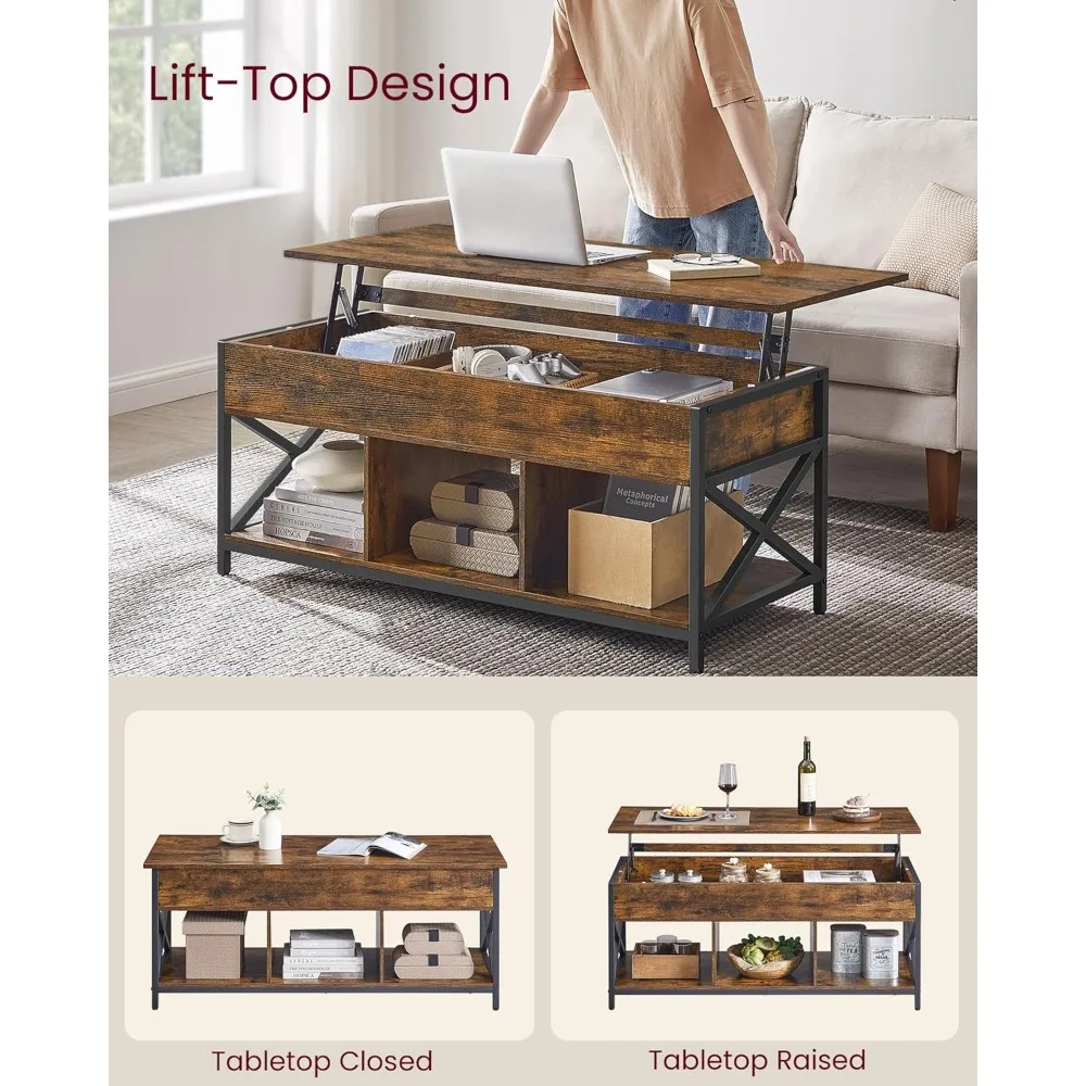 リフトトップコーヒーテーブル、収納棚付きリフトコーヒーテーブル、隠しコンパートメントとリフトトップ、リビングルーム、オフィス用