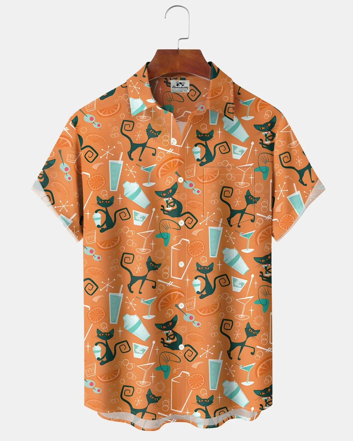 Men's Cute Cat Cartoon Geometric Print Hawaiian Shirt Short Sleeve Casual Beach Vacation Summer Button-Up Top