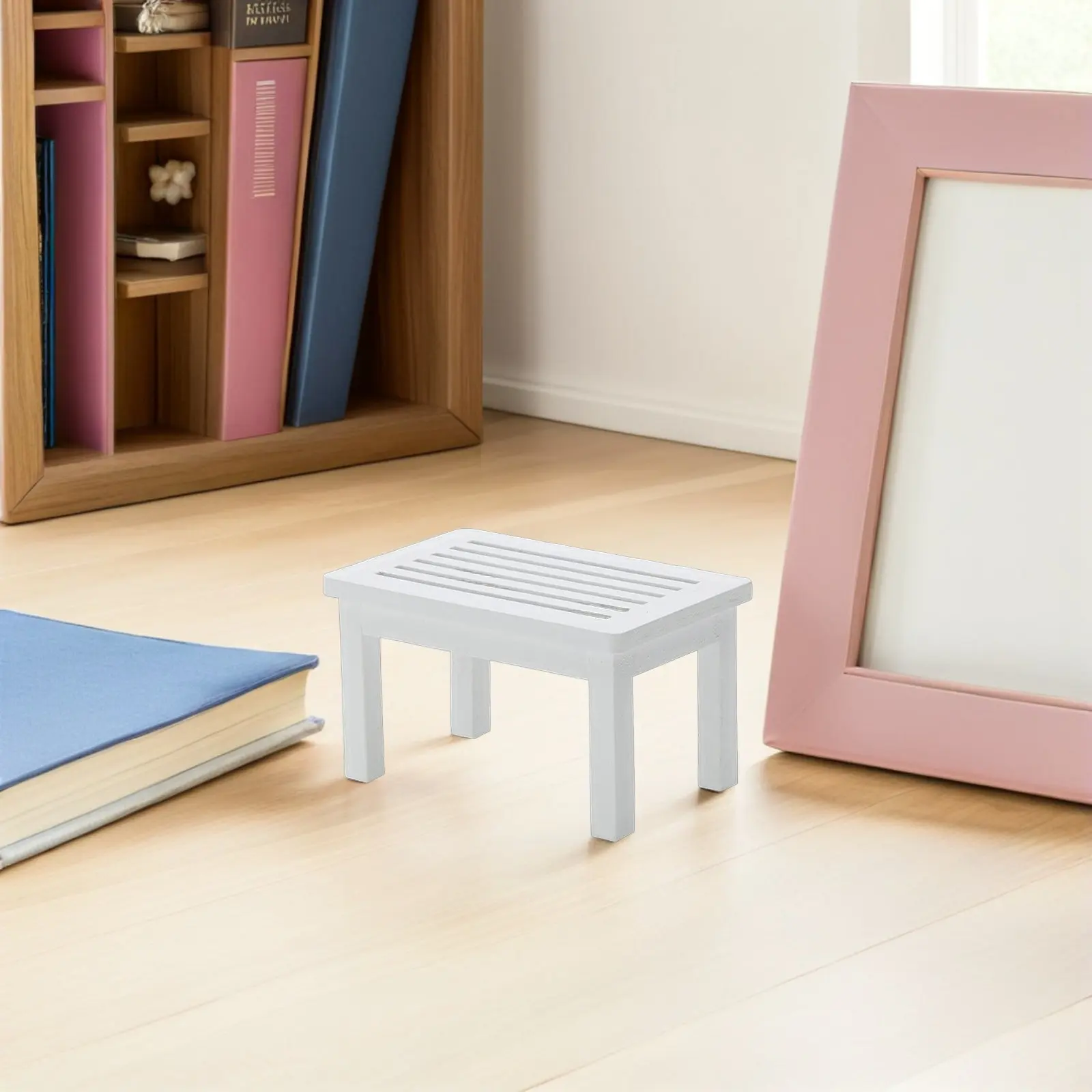 

1Pcs Mini Wooden Tea Table White Creative Coffee Table Simple Style Furniture Ornament for Home Decoration Mini Ornament