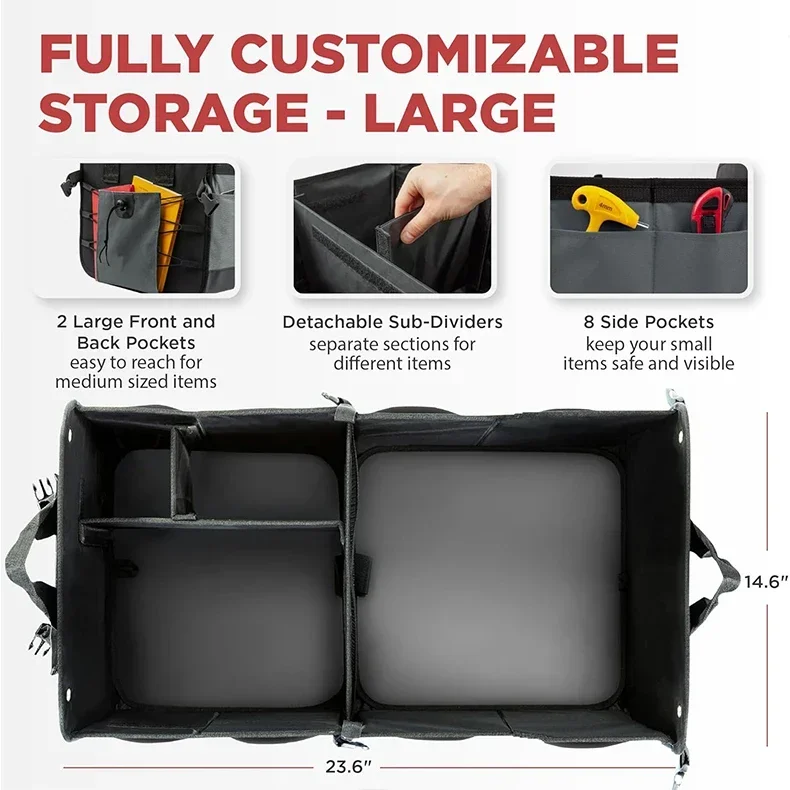 Auto Car interior Accessories Multi Compartments SUV Cargo Storage Organizer Collapsible Car Trunk Organizer