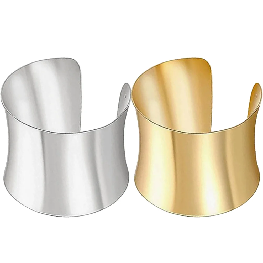 

2Pcs Women Cuff Bracelets Metal Bangle Adjustable Wrist Jewelry Wide Gold Trendy Fashion Accessories Personalized Bracelet