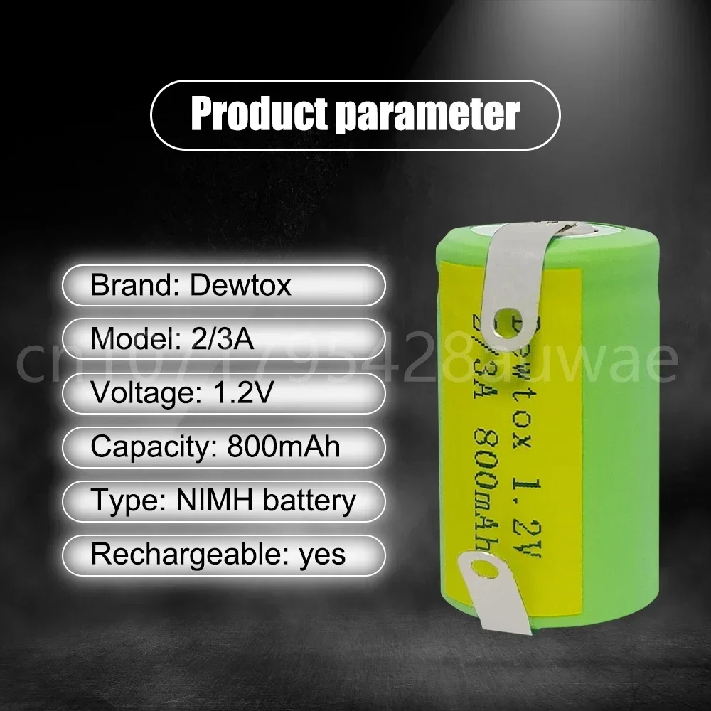 Перезаряжаемая батарея 1,2 В, 2/3 А, 800 мАч с припоем подходит для зарядки аккумулятора, фонарика, электронных инструментов