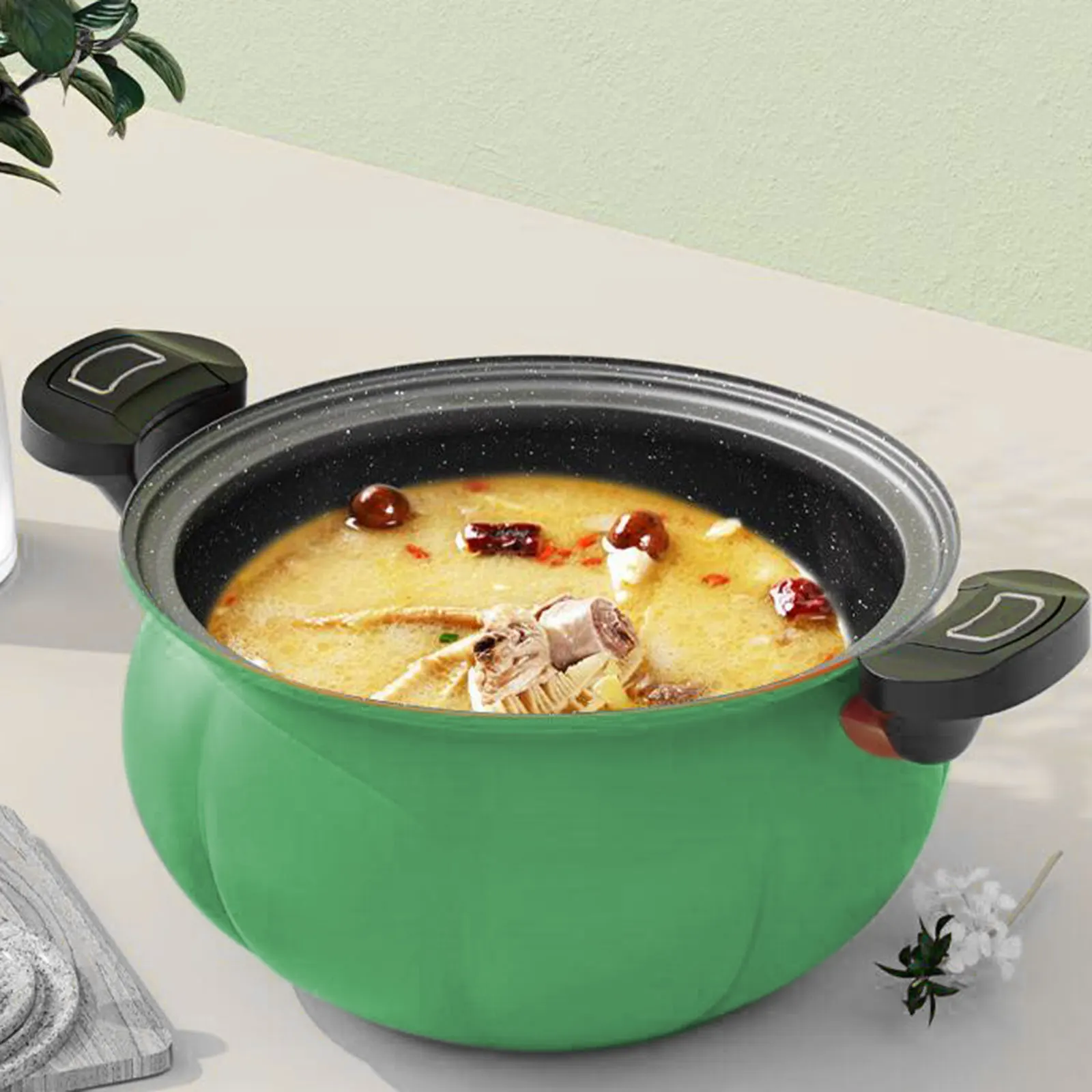 Soup Pot Pumpkin Shaped Micro Pressure Pot Heat Resistant New Home with Lid Hot Pot Simmer Pot for Food Tea Cereals Noodles Milk