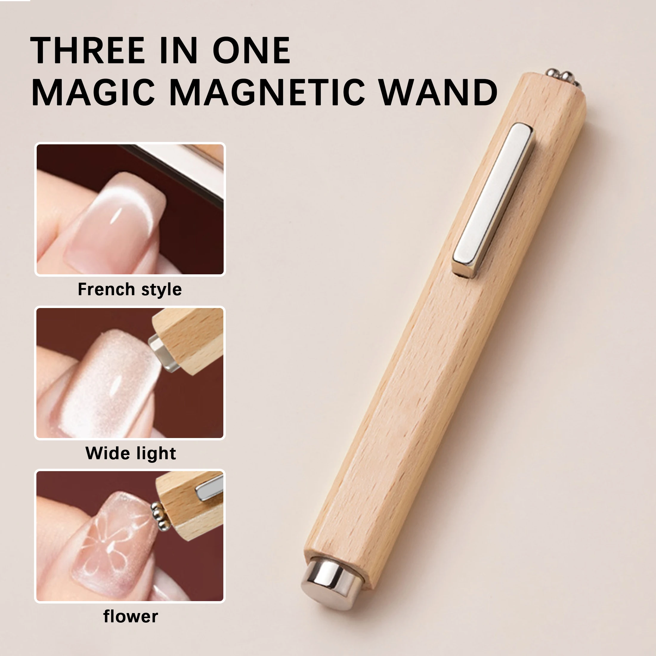 3IN1 Multi-functional French Line/Flowers Magnetic Laser Line Effect Nail Magnet Pen Professional Strong Cat Eye Gel Magnet Pen