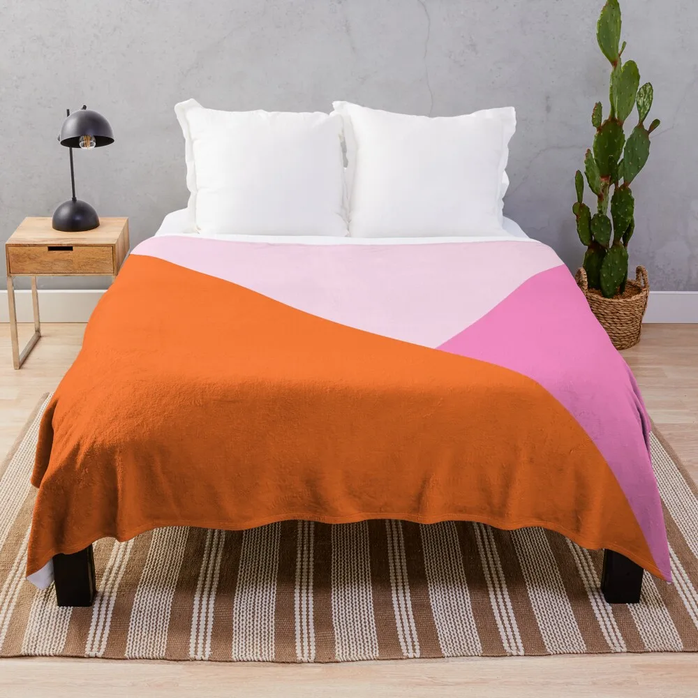 Pink and Orange Colour Block Throw Blanket anime Flannel Fabric Blankets