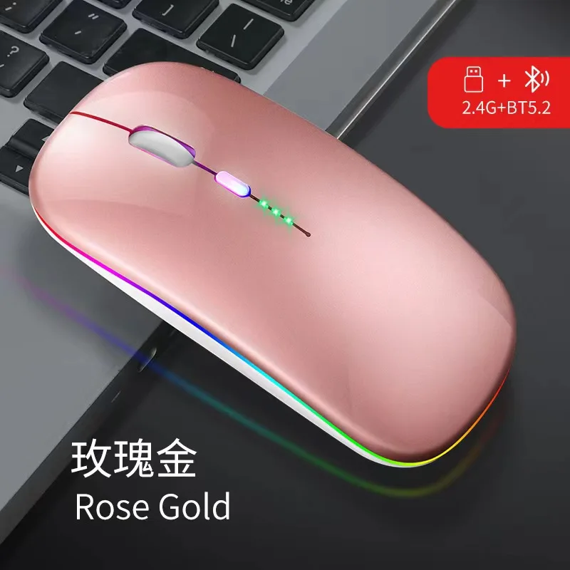 Bluetooth Wireless Mouse for Computer PC Laptop iPad Tablet with RGB Backlight Mice Ergonomic Rechargeable USB Mouse Gamer