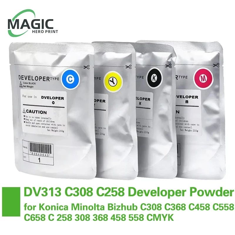 1PCS DV313 DV 313 C308 C258 Developer Powder for Konica Minolta Bizhub C308 C368 C458 C558 C658 C 258 308 368 458 558 CMYK