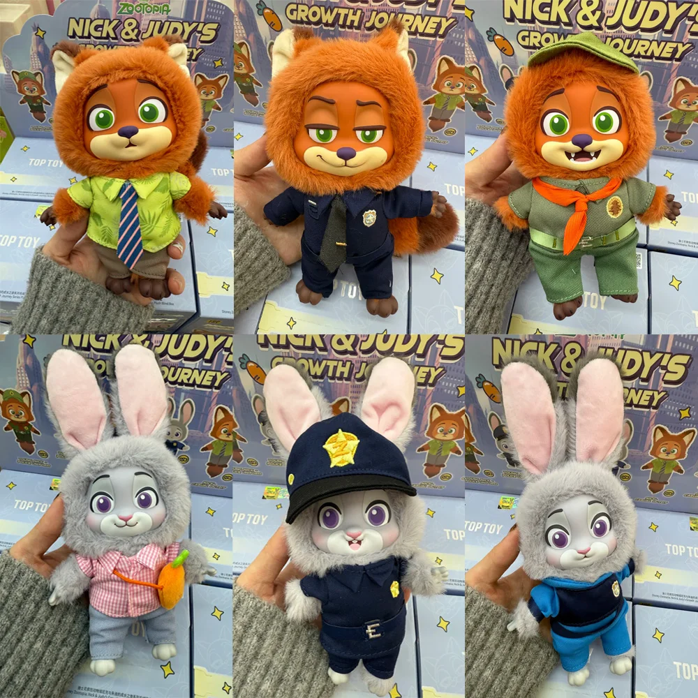 

2025 Disney Zootopia Nick & Judy Growth Journey 22 см Posable плюшевый набор слепых коробок Коллекционный подарок на Рождество/Новый год/день рождения