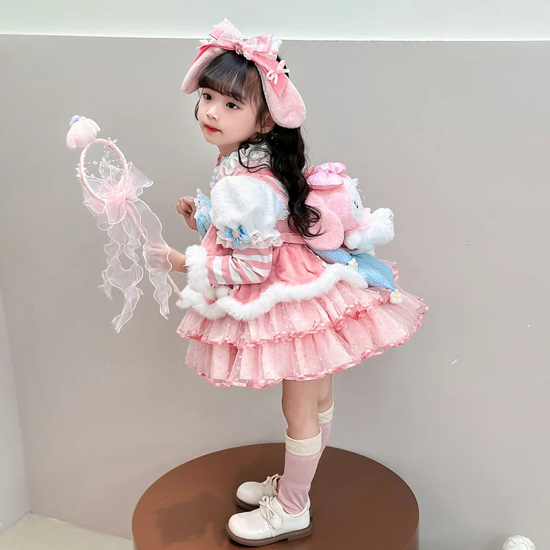 Sanrio Melody Girl Lolita Prinzessin Kleid Herbst/Winter Neue Kinder Elegantes Kleid Geburtstag Halloween Cosplay Kostüm Geschenk