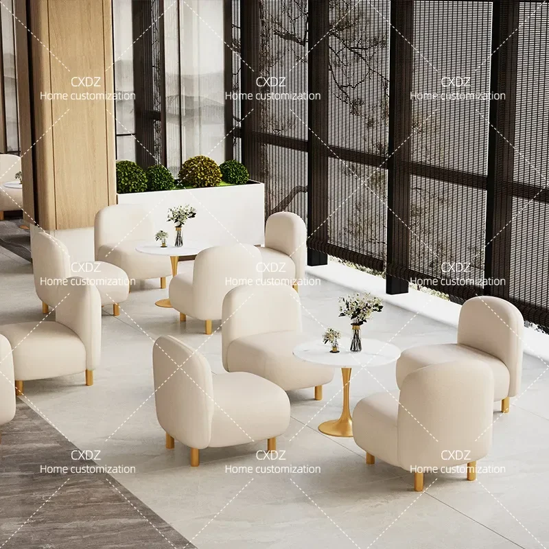 Modern Tech Cloth Single Sofa Chair for Hotel Lobby Cafe Office Reception Negotiation Area Leisure Seating and Table