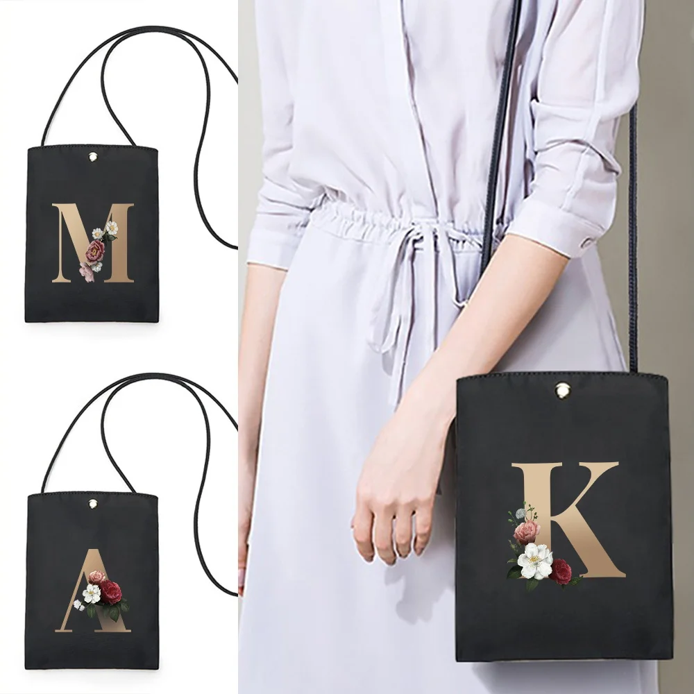 Gold Letter Print Mobile Phone Bags Women Mini Female Messenger Purse Lady Wallet CrossBody Bag Sport Wallet Small Shoulder Bags