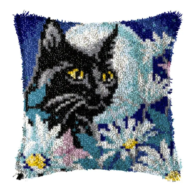 Cat Embroidery Pillow Coarse Wool Hand Knitted Cross Stitch Latch Hook Kit Carpet Embroidery Material kussen borduren kruissteek