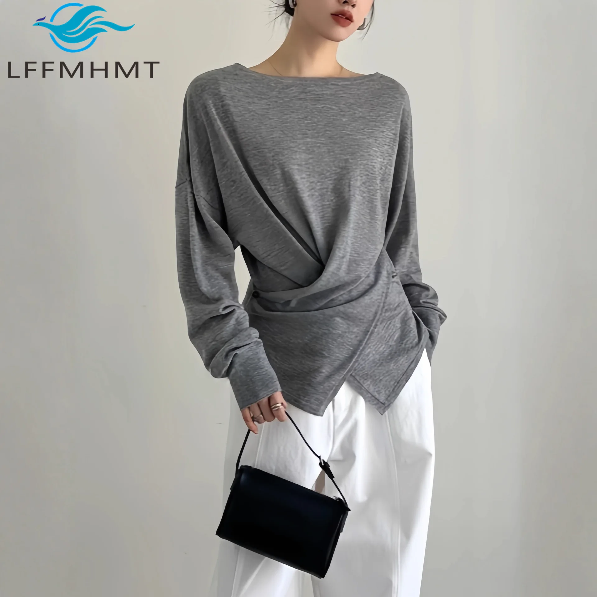 

Unique Design Spring Fall Fashion Women's Solid Color Cross Waist Good Quality Wool Knitting Tops Simple Basic Slim Fit T-shirt