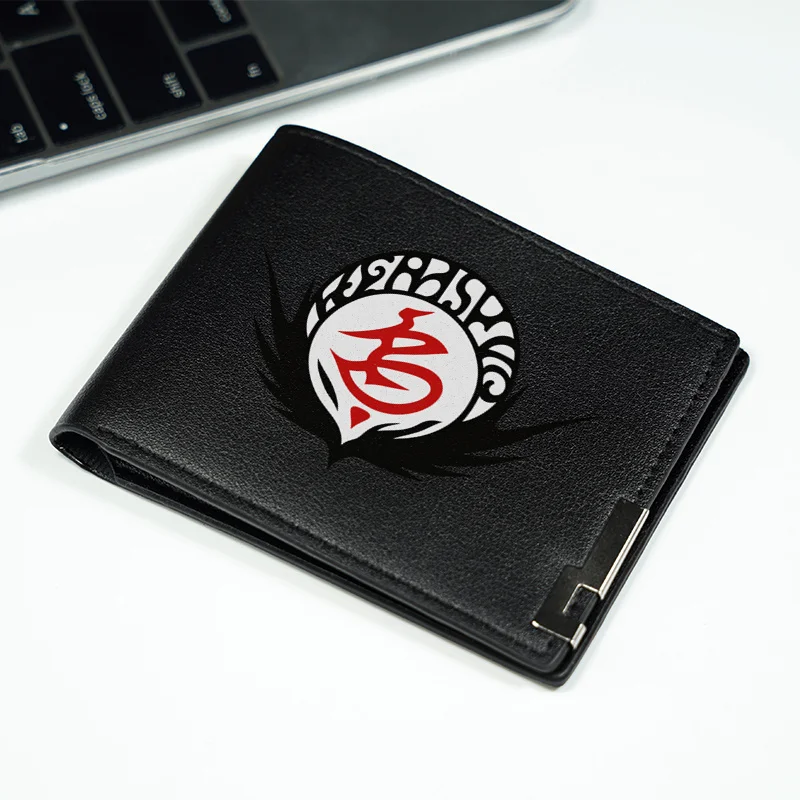 Elegante billetera de PU negra con diseño de emblema CIRCULAR, estilo de negocios minimalista, ligero y duradero para uso diario